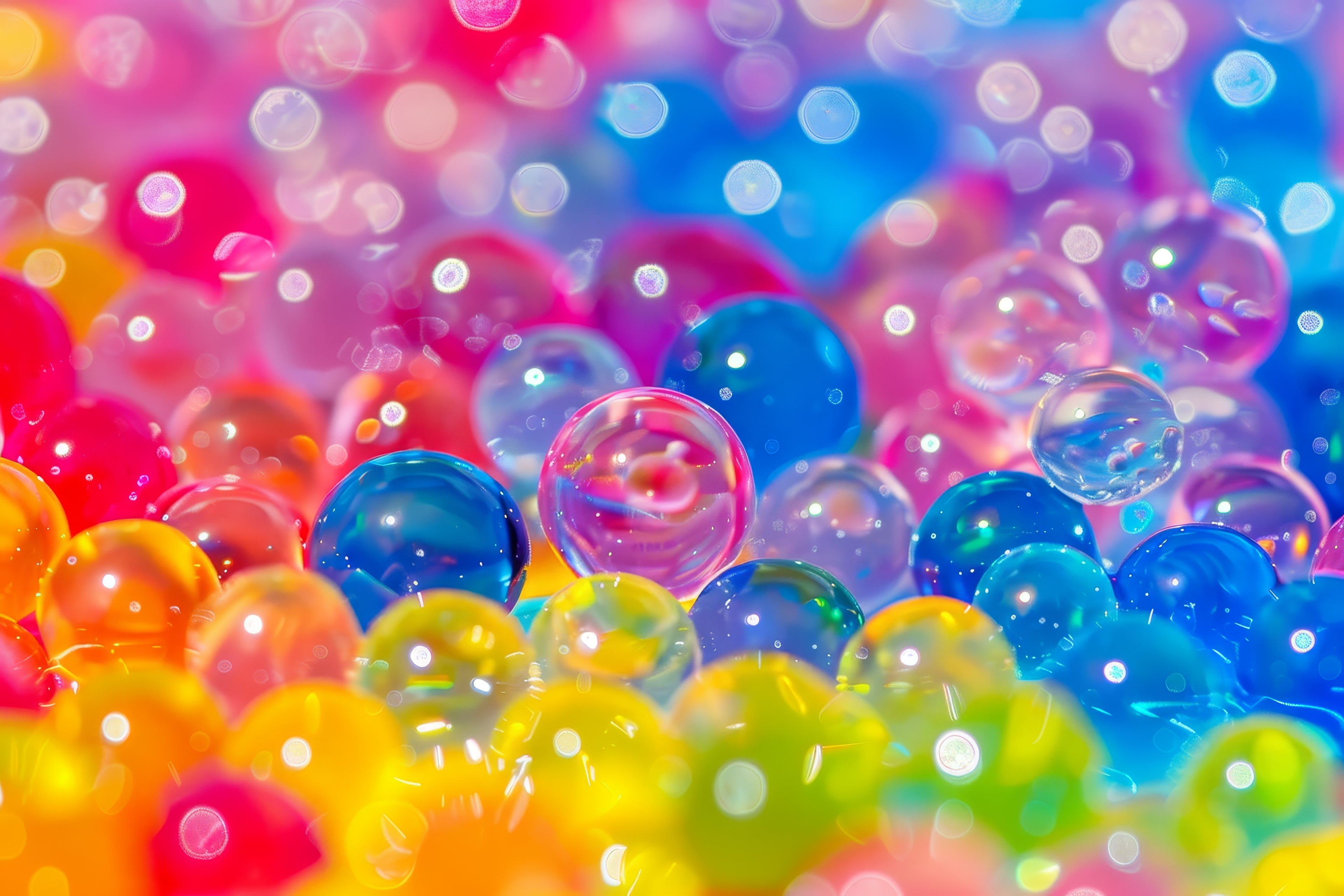 Colorful bubble-like objects on a blurred background